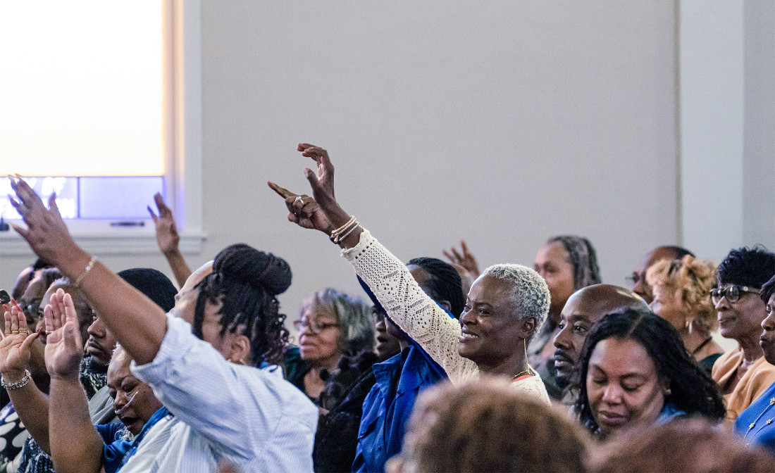 Worshipers gathered at Crosspoint Lutheran