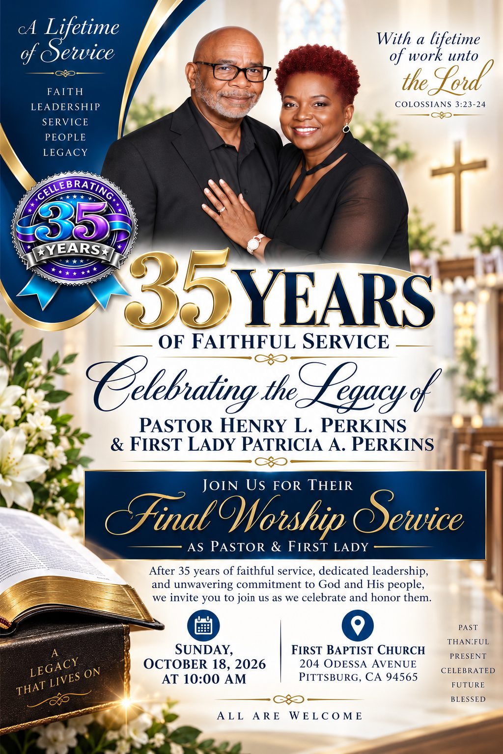 Final Worship Service for Pastor Henry L. Perkins & First Lady Patricia A. Perkins - Celebrating 35 Years of Faithful Service